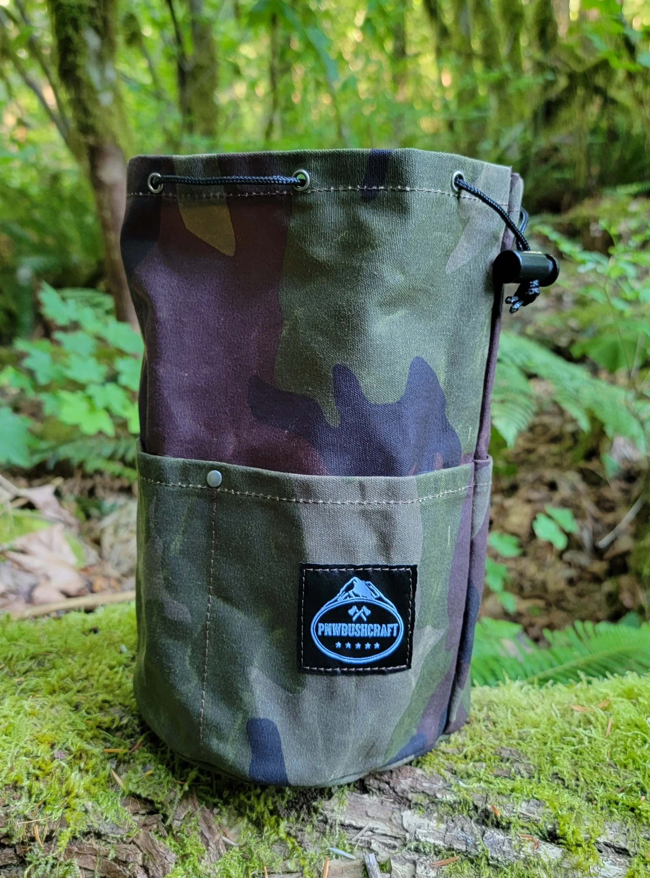 Woodland Camo Cedar Bucket Bag with Outside pockets Available in 5 sizes Perfect for Organizing Your Kit