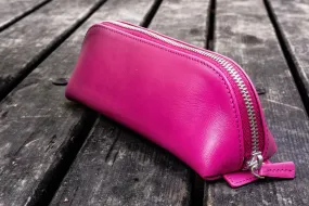 XLarge Zipper Leather Pencil Case - Pink