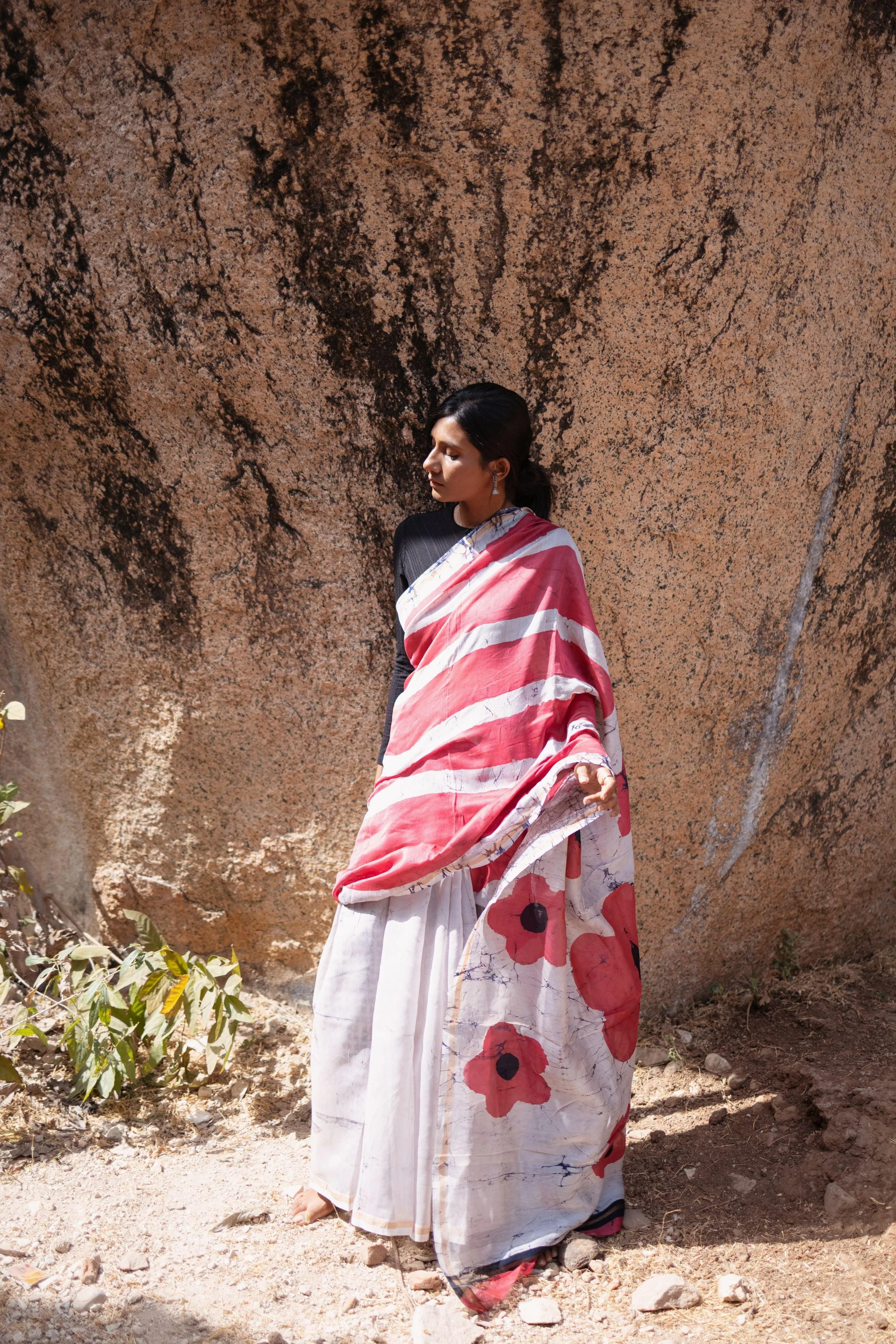 Zahra Batik dye white pink Silk cotton Saree